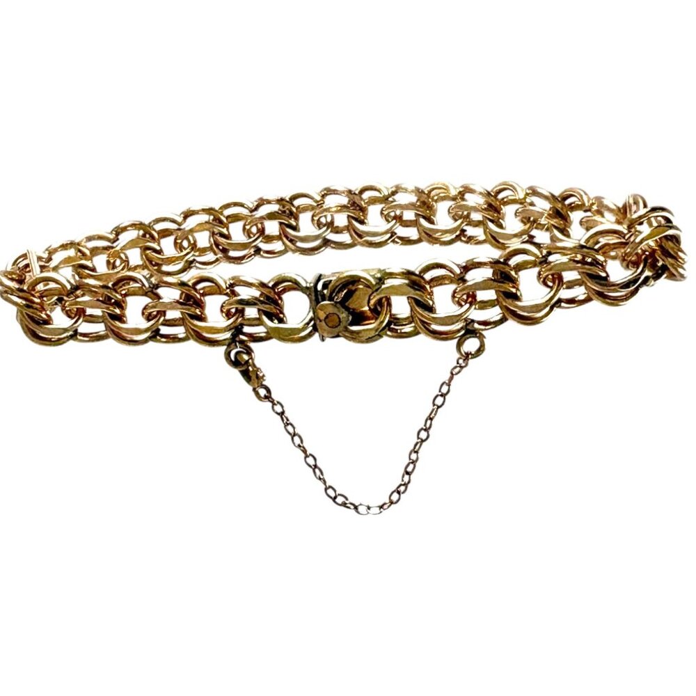 VTG ELCO 1/20 12K Gold-Filled Double Chain Link Charm Bracelet w/ Safety Chain